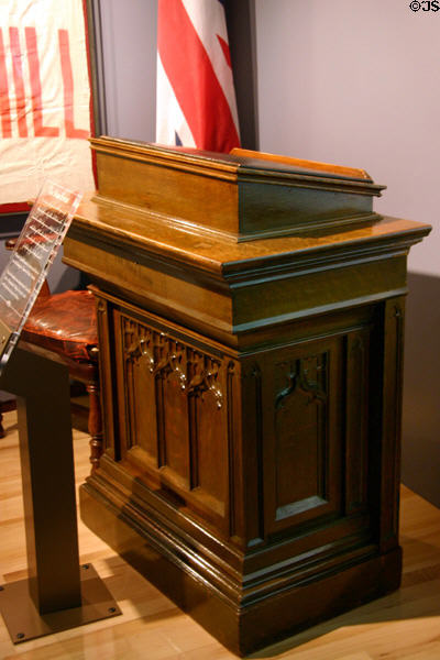 Lectern used by Winston Churchill for his "Sinews of Peace" lecture (Mar. 5, 1946) at Winston Churchill Memorial & Library at Westminster College. Fulton, MO.