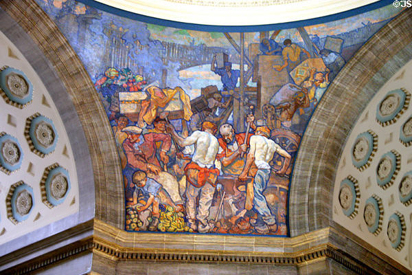 Builders dome mural by Frank Brangwyn at Missouri State Capitol. Jefferson City, MO.