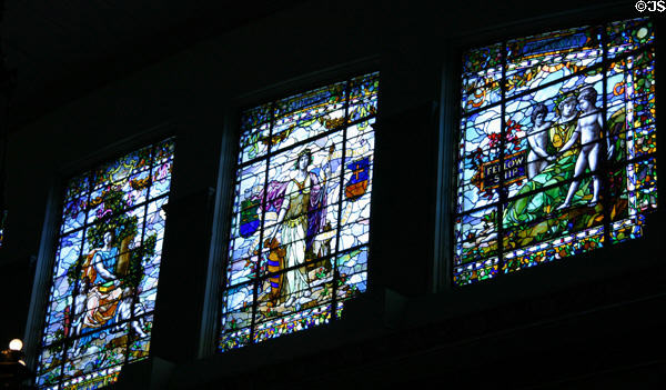 Stained glass window with Missouri values scenes at Missouri State Capitol. Jefferson City, MO.