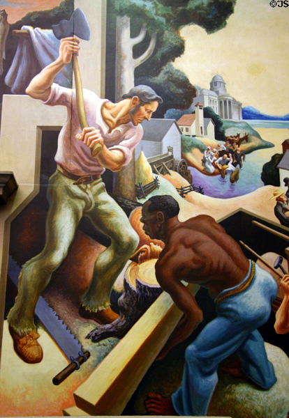 Detail of logging on Social History of Missouri mural (1935) by Thomas Hart Benton at Missouri State Capitol. Jefferson City, MO.