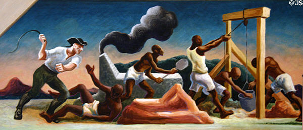 Detail of slaves used for lead mining on Social History of Missouri mural (1935) by Thomas Hart Benton at Missouri State Capitol. Jefferson City, MO.