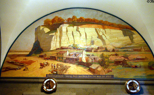 Herculaneum - Where Shot Was Made For the War of 1812 mural (c1920) by Oscar Edmund Berninghaus at Missouri State Capitol. Jefferson City, MO.