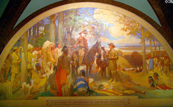 Surrender of the Miamis to General Henry Dodge 1814 mural (c1920) by Oscar Edmund Berninghaus at Missouri State Capitol. Jefferson City, MO.