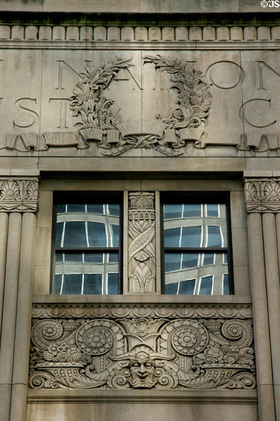 Art Deco details of former Fidelity Bank & Trust (Old Federal Office, now 909 Walnut St.). Kansas City, MO.