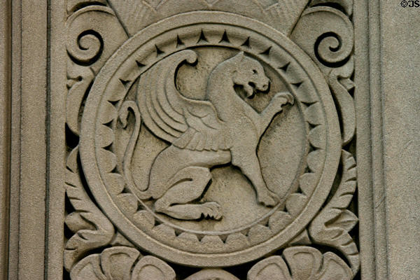 Art Deco relief of griffin on former Fidelity Bank & Trust (Old Federal Office, now 909 Walnut St.). Kansas City, MO.