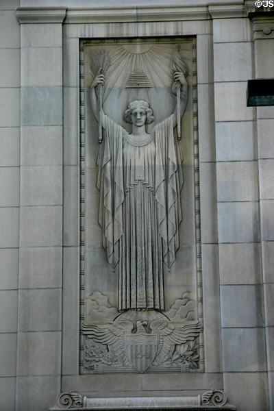 Allegorical relief of agriculture & savings on former Federal Reserve Bank of Kansas City. Kansas City, MO.