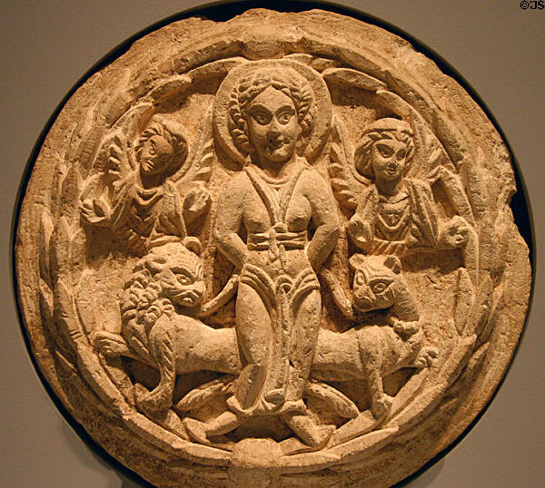 Limestone carving of Ste. Thecla & Wild Beasts (5th C) probably from Egypt at Nelson-Atkins Museum. Kansas City, MO.