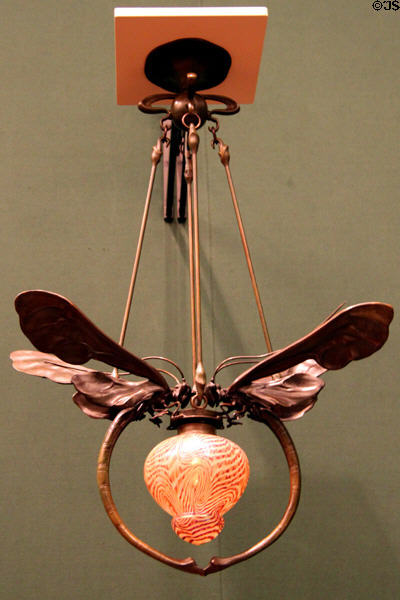 Bronze Art Nouveau hanging lamp (c1900) from France at Nelson-Atkins Museum. Kansas City, MO.