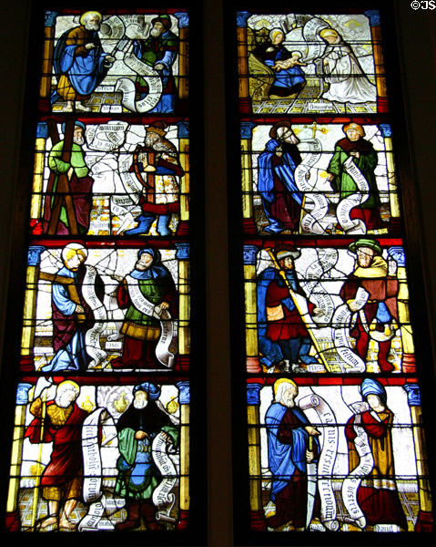 Apostles & Prophets with Creeds stained glass window (c1510) from France or Germany at Nelson-Atkins Museum. Kansas City, MO.