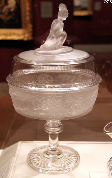 Westward-Ho covered compote (after 1876) by Gillinder & Sons of Philadelphia at Nelson-Atkins Museum. Kansas City, MO.