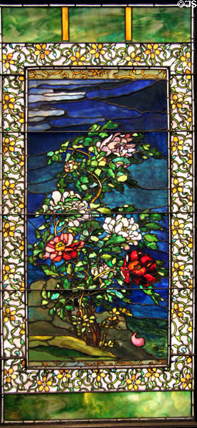 Peonies Blowing in the Wind stained glass window (1889) by John La Farge possibly for Paris Exposition Universelle at Nelson-Atkins Museum. Kansas City, MO.