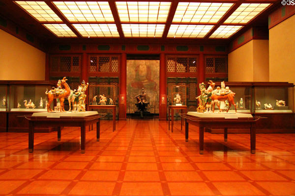 Chinese gallery with Qing Dynasty temple gate panels (1644-1911) at Nelson-Atkins Museum. Kansas City, MO.
