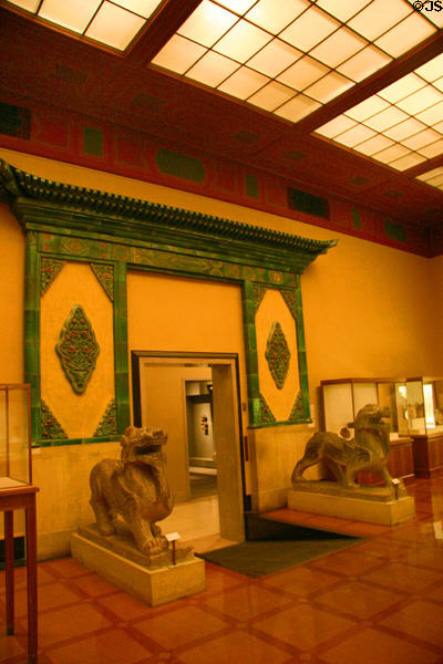 Chinese gallery with Eastern Han Dynasty sculpted Chimera (25-220) & ceramic tile gateway (c1854) at Nelson-Atkins Museum. Kansas City, MO.
