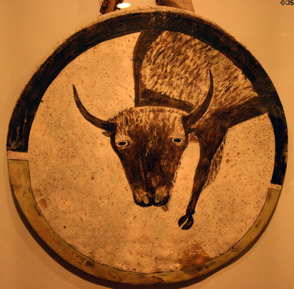 Buffalo hide shield (c1850) from Arikara, North Dakota at Nelson-Atkins Museum. Kansas City, MO.