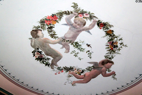 Bedroom ceiling mural with cupids at Vaile Mansion. Independence, MO.