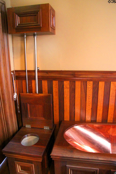 Water closet & solid copper tub in bathroom at Vaile Mansion. Independence, MO.