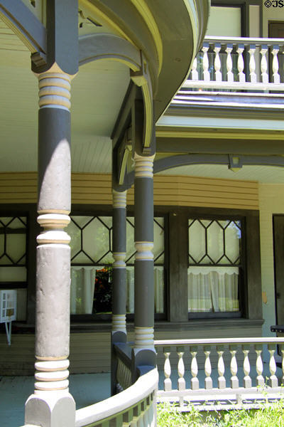 Porch columns of Lewis-Bingham-Waggoner museum house. Independence, MO.