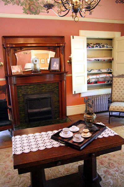Upstairs sitting area with quilt cupboard at Lewis-Bingham-Waggoner House. Independence, MO.
