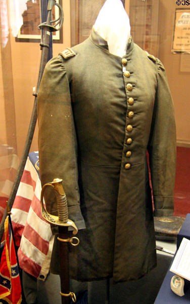Union officer's Civil War frock coat (1864) & swords at 1859 Jail Museum. Independence, MO.