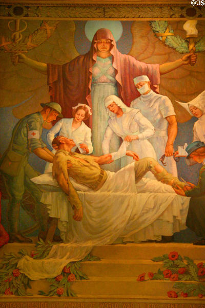 Detail of nurses mural by Daniel MacMorris at Liberty Memorial. Kansas City, MO.