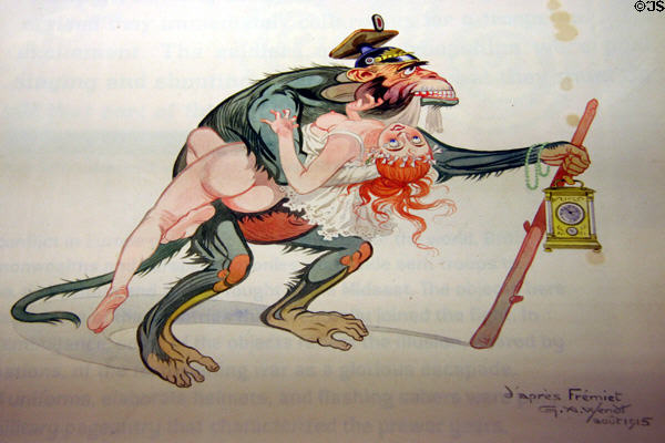 German Atrocities propaganda watercolor (1915) by G.A. Wendt at Liberty Memorial. Kansas City, MO.