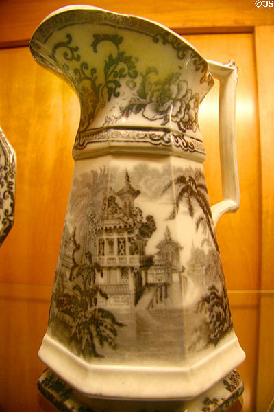 Pitcher with pagoda theme (1855) found in wreck at Steamboat Arabia Museum. Kansas City, MO.