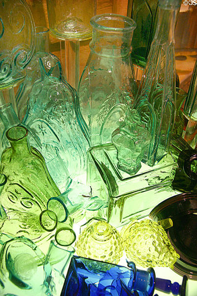 Blown-glass bottles (1855) found in wreck at Steamboat Arabia Museum. Kansas City, MO.