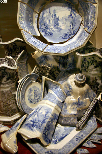 Ironstone China pieces (1855) found in wreck at Steamboat Arabia Museum. Kansas City, MO.