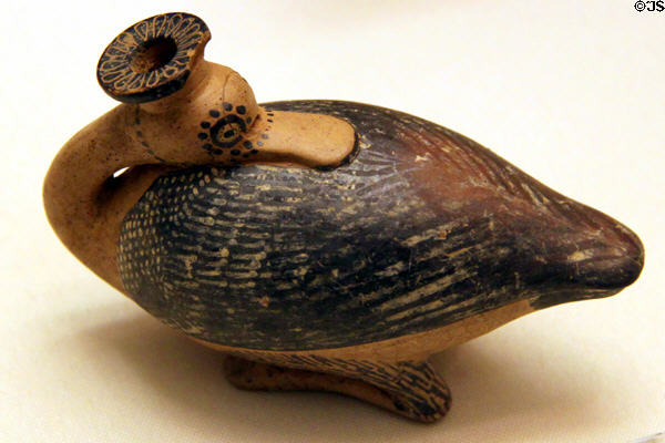 Pottery vase in form of duck (c600-580 BCE) from Eastern Greece at University of Missouri Museum of Art & Archaeology. Columbia, MO.