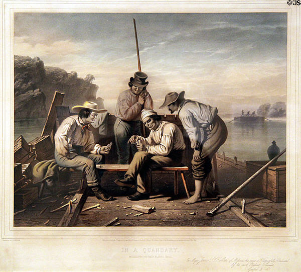 In a Quandary lithograph (1852) by George Caleb Bingham at State Historical Society of Missouri. Columbia, MO.