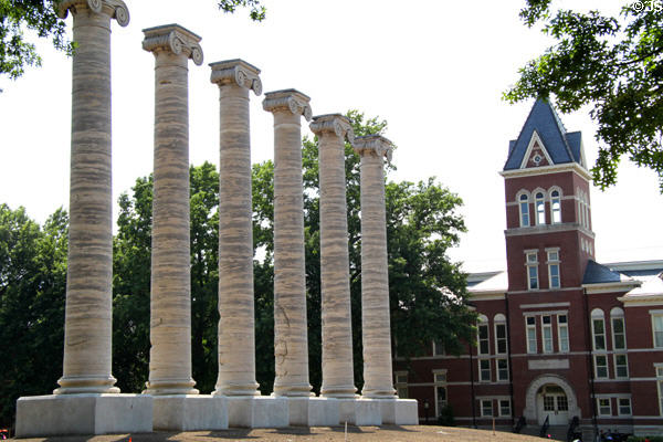 Column ruins of Academic Hall with Lafferre Hall (former Engineering Building) (1892). Columbia, MO.