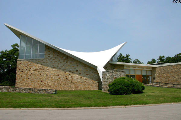 Mark Twain Memorial Shrine (1960) a hyperbolic paraboloid building which contains the cabin in which author was born. MO.