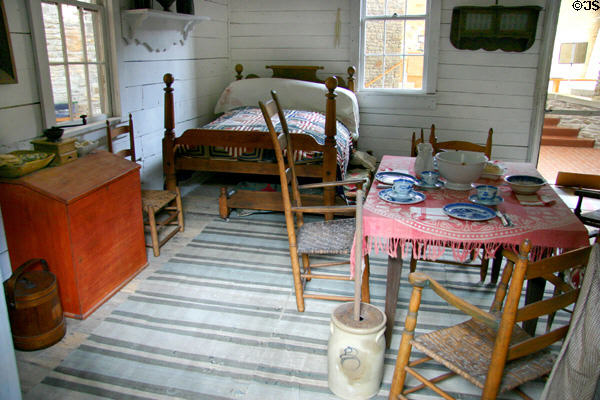 Interior of Mark Twain birthplace cabin at Mark Twain Memorial Shrine. MO.