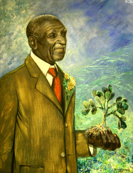 Portrait of George Washington Carver with Peanut Plant (1960) by Aimee Schweig at Carver's Birthplace National Monument. Diamond, MO.