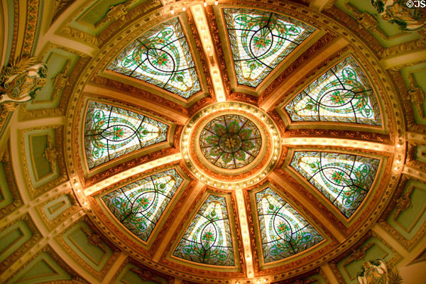 Stained glass domed skylight in House of Representatives of Mississippi State Capitol. Jackson, MS.