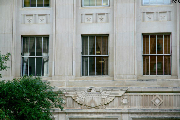Carved Art Deco Eagle over entrance of Jackson Federal Building. Jackson, MS.