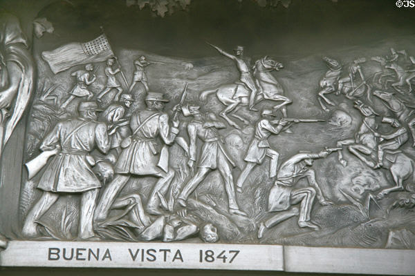 Cast aluminum scene from Battle of Buena Vista 1847 at War Memorial Building. Jackson, MS. Style: Art Deco.