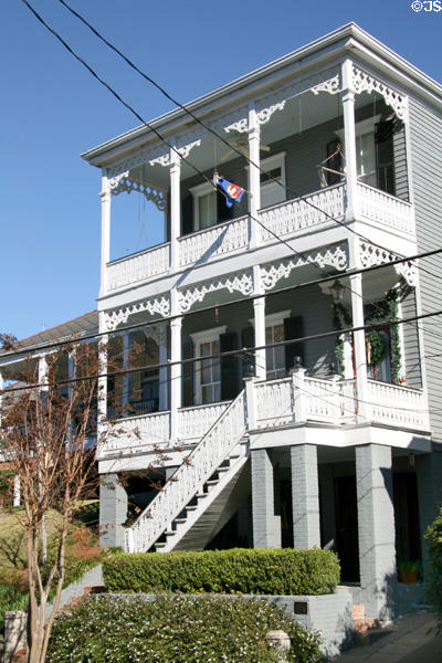 Elevated house with exterior stairs (713 State St.). Natchez, MS. On National Register.