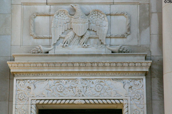 Carved eagle above door of City Bank & Trust Co. building. Natchez, MS.