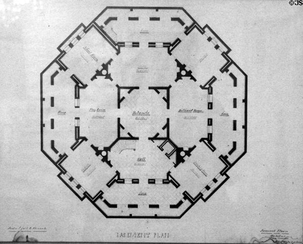 Original blueprint of Longwood basement level by Samuel Sloan. Natchez, MS.
