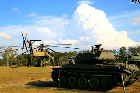 M-4A Walker Bulldog light tank & CH-54 Tarhe Skycrane helicopter at Armed Forces Museum at Camp Shelby. Hattiesburg, MS.