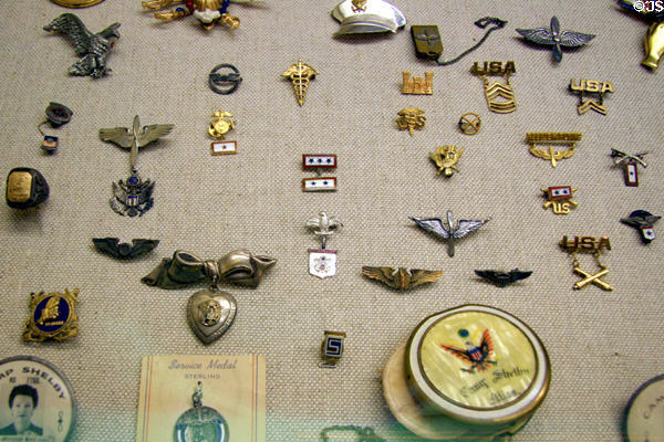 Sweetheart pins worn by mothers, grandmothers & sisters of WW II American soldiers at Armed Forces Museum. Hattiesburg, MS.