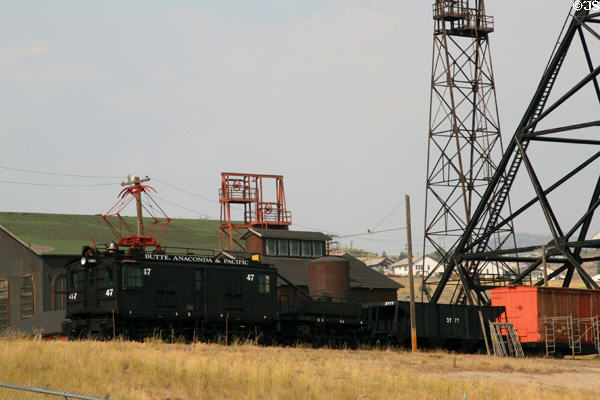 Butte, Anaconda & Pacific electric locomotive on display at Anselmo Mine Yard. Butte, MT.