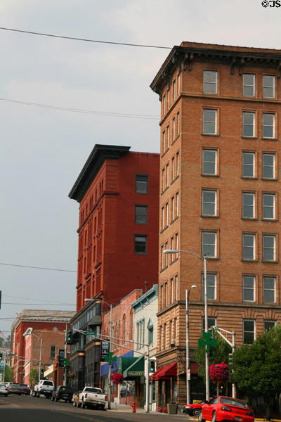 Streetscape along North Main Street with Hennessy & Hirbour Buildings. Butte, MT.