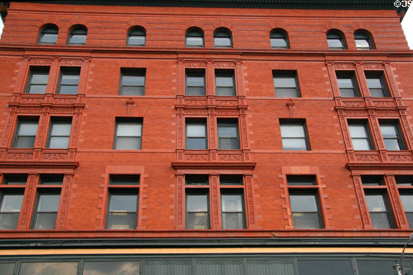 Upper story brick & terra cotta details of Hennessy Building. Butte, MT.