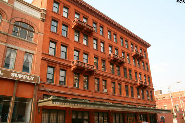 Thornton Building (1901) (65 E. Broadway) with stone balconies. Butte, MT.