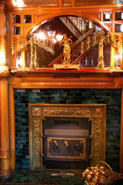 Entry hall fireplace in Copper King Mansion. Butte, MT.