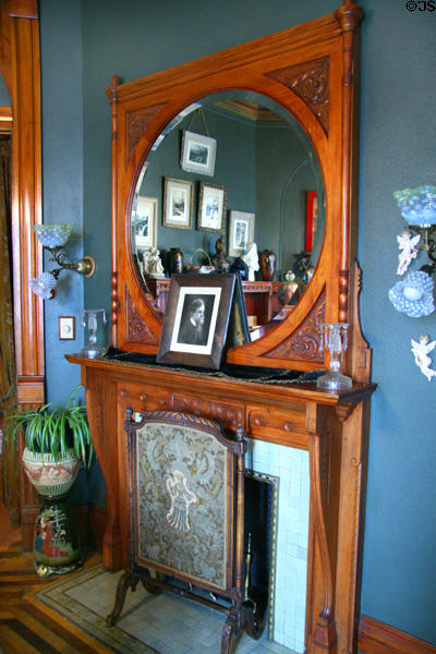 Downstairs fireplace in Copper King Mansion. Butte, MT.