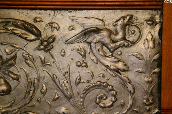 Embossed wall panels with salamander theme in Copper King Mansion. Butte, MT.