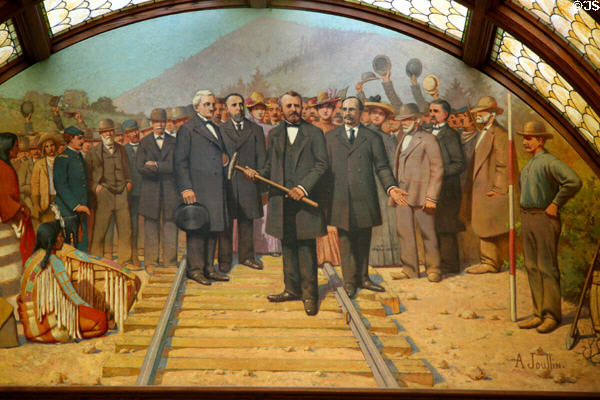 Driving the Golden Spike (1883) mural features President U.S. Grant at Montana State Capitol. Helena, MT.